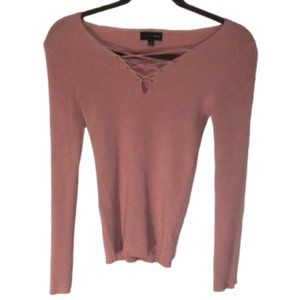 Ambiance Apparel Rose Pink V-Neck Ribbed Sweater - Size S